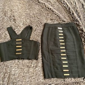 Dark green two piece set with Gold detailing